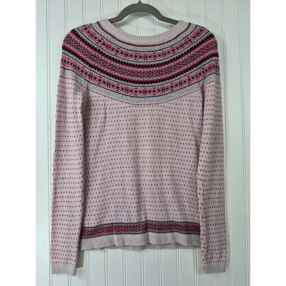 Talbots Pink Fair Isle Yoke Lambswool Blend Knit Sweater Red Black Size XS P